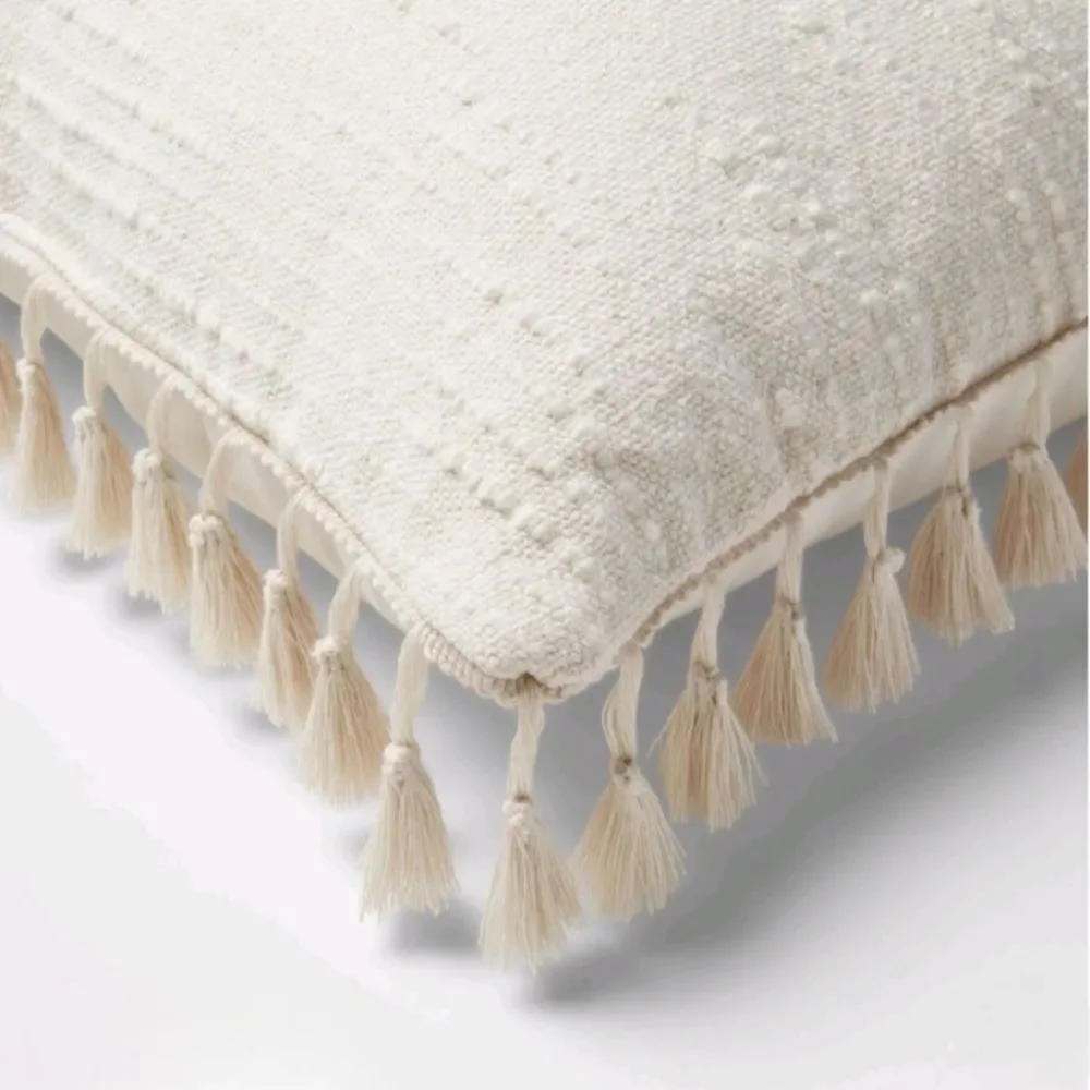 Threshold Euro Textured Slub Tassel fringed edge Decorative Throw Pillow Natural